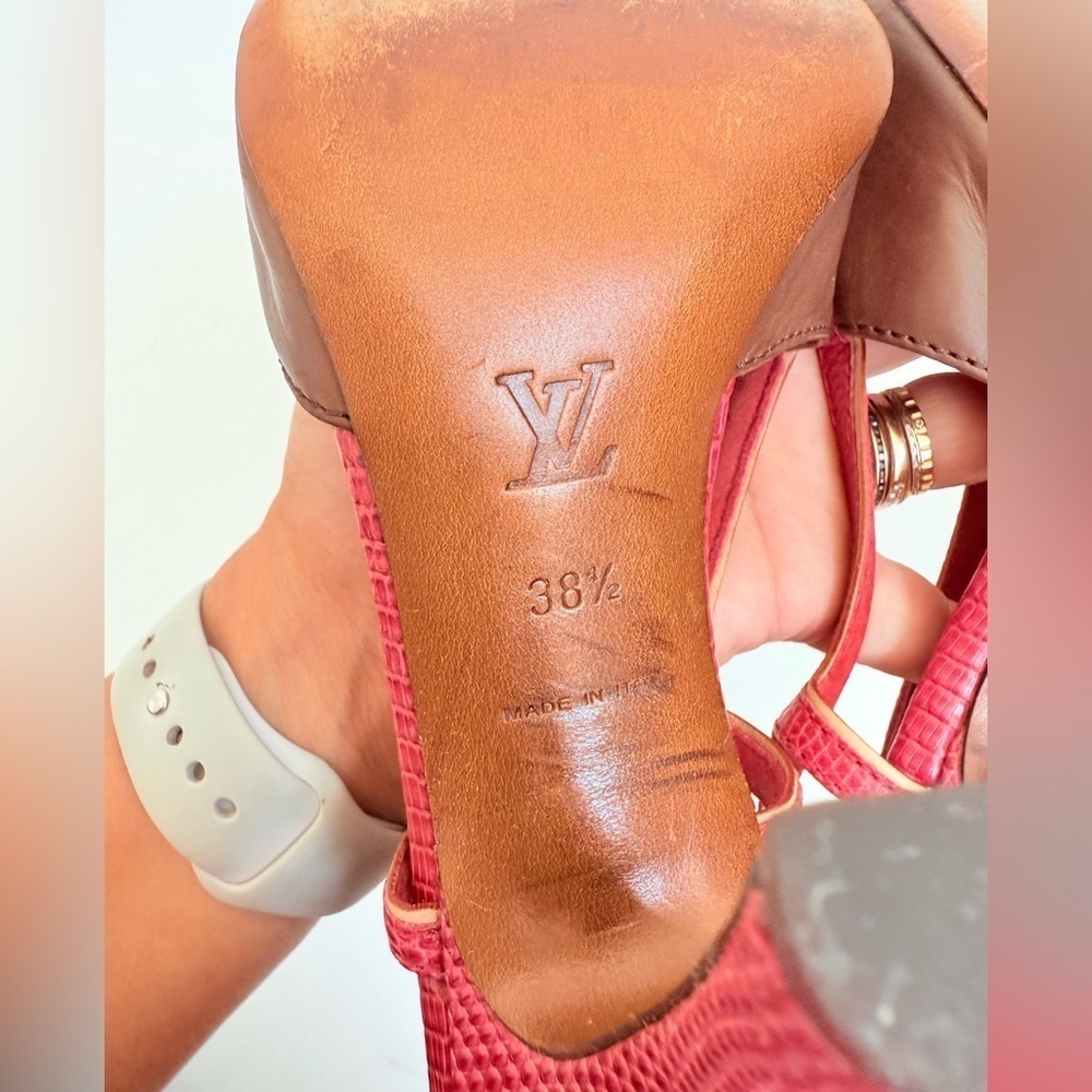 Louis Vuitton Brown Red Leather Takashi Murukami Cherry Sling back pumps EU 38.5 - Picture 5 of 10